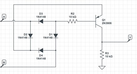 XOR using only diodes and one transistor. 